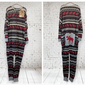 Lazy One Flap Jacks Moose Fair Isle One Piece Pajamas Adult Unisex
